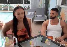 Bald-Headed Stud Pounds Big-Tits Cougar Poolside