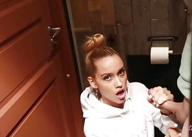 Young brunette beauty Kristina Sweet sucks dick POV in toilet