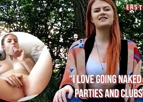 Lucy takes her favorite dildo outside