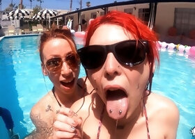 Scarlett Rebel and Nicole Taylor share cock in the pool