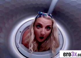 Engaged Platinum-blonde COUGAR Takes Sonny's Hard-on While Doing Laundry