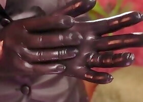 ASMR nitrile gloves and oil.