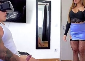 PERVY STEPMOM! She caught her stepson masturbating and sat on his cock!