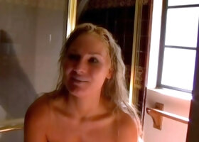 Close up with teen blonde sex doll rubbing her cunt