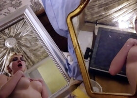 Blonde with Big Boobs Gives Blowjob to Her Dildo on Liv more
