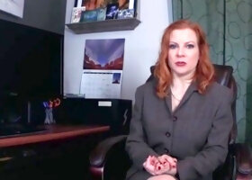 POV redheaded mother railing a man in a bedroom