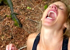 Blonde MILF Blowjob and Cumshot in Outdoor Woods