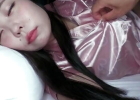Asian girl in black lingerie fucked hardcore on couch