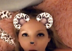Blonde teen gives handjob and blowjob