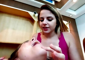 Four Top Dominant Lesbians Unleash Extreme Spit Swallow Gangbang with Relentless Spit Swallowing and